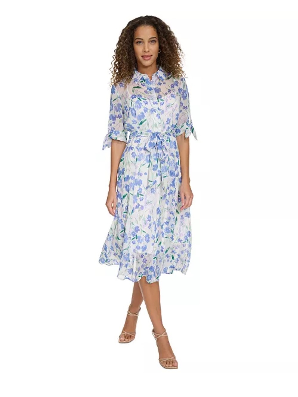 Calvin Klein Women's Floral Button-Front Chiffon Midi Dress Sz 8 NWT